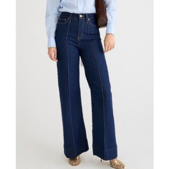 J.Crew Pintuck Denim Wide Leg Trouser in Rinse wash - Picture 1 of 4